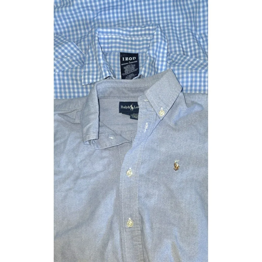Ralph Lauren Izod Lot of 2 Blue Casual Dress Shirts Size 7 Excellent